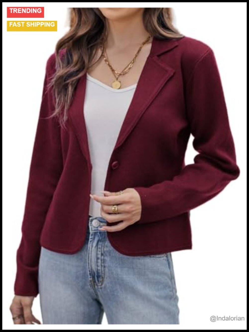 Womens Cropped Sweater Blazer Button Front Knit Cardigan Work Jacket